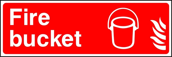 Fire bucket sign showing bucket and flame pictograms beside wording. Artwork FEQP0041.