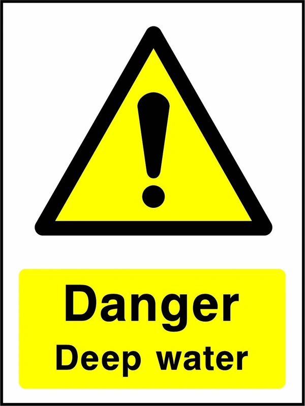 Danger — Deep water sign showing yellow warning triangle and exclamation mark above wording. Artwork COUN0024.