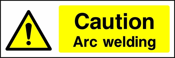 Caution — Arc welding sign showing yellow exclamation warning triangle beside wording. Artwork MACH0012.