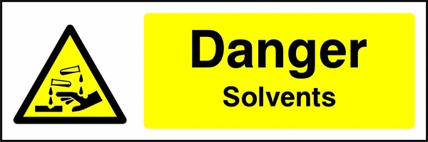 Danger — Solvents sign with yellow triangular corrosion pictogram beside wording. Artwork CHEM0008.