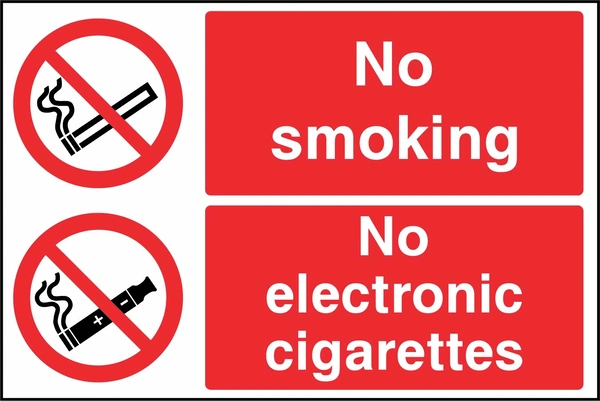 No smoking — No electronic cigarettes sign. multiple coloured smoking and vaping policy panels. Artwork SMOK0044.