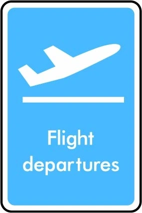 Flight departures printed sign. Blue information artwork INFO0034.