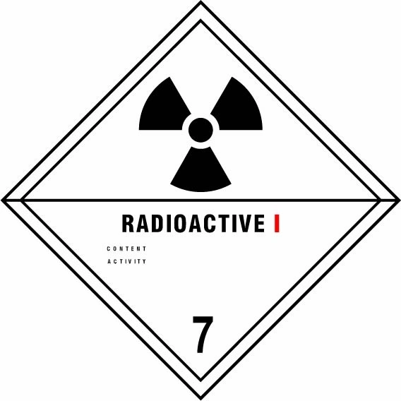 Radioactive I — 7 sign showing diamond-shaped dangerous-substance symbol with supplied colours and markings. Artwork DANG0020.