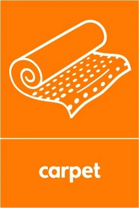 Carpet collection-point artwork with a white item illustration and wording on orange. OTHE0051.