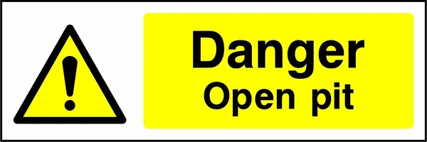 Danger — Open pit sign showing yellow hazard warning artwork with the printed garage instruction. Artwork GARA0004.