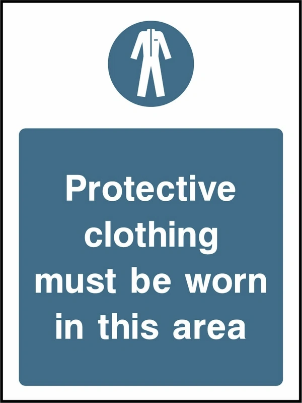 Protective clothing must be worn in this area. Food processing sign artwork FOOD0005.