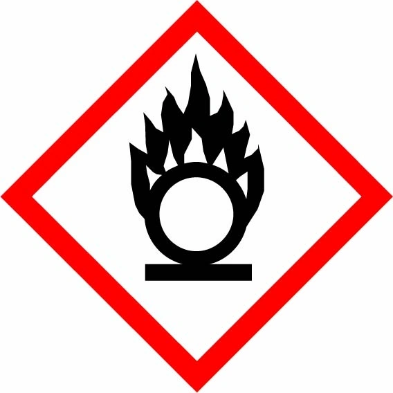 Flame over circle red diamond pictogram sign showing diamond-shaped dangerous-substance symbol with supplied colours and markings. Artwork DANG0042.