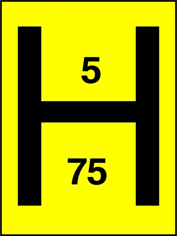 H — 5 — 75 sign showing yellow hydrant marker with numbers 5 and 75. Artwork FEQP0026.