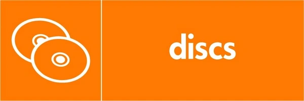Discs collection-point artwork with a white item illustration and wording on orange. OTHE0014.