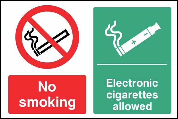 No smoking — Electronic cigarettes allowed sign. multiple coloured smoking and vaping policy panels. Artwork SMOK0047.