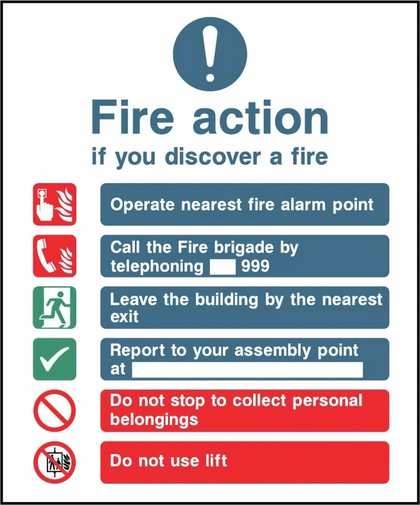 Fire action — If you discover a fire printed notice with the original action instructions and layout. Artwork FACT0002.