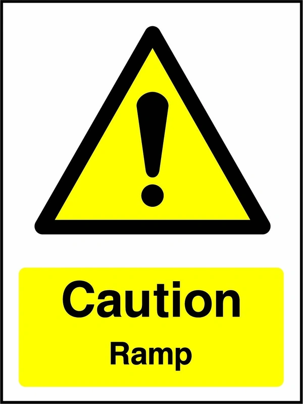 Caution — Ramp sign showing yellow exclamation warning pictogram above wording. Artwork GENE0052.