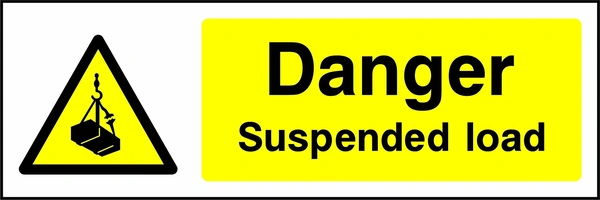 Danger — Suspended load sign showing yellow suspended load warning pictogram beside wording. Artwork GENE0032.