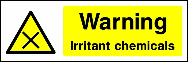 Warning — Irritant chemicals sign with yellow triangular black cross pictogram beside wording. Artwork CHEM0020.