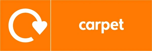 Carpet collection-point artwork with a white recycling arrow and wording on orange. OTHE0001.