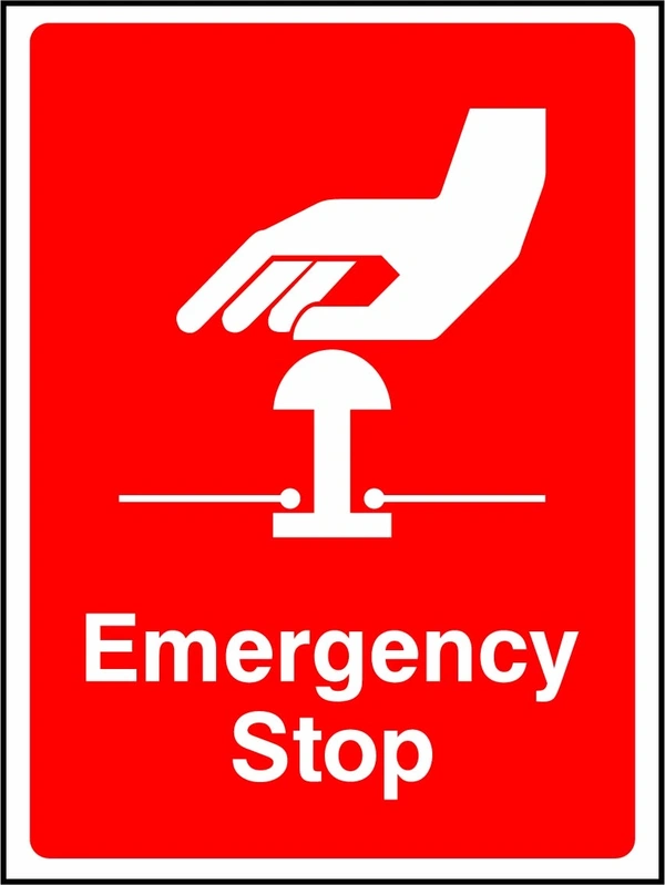 Emergency Stop sign showing red stop-button pictogram. Artwork FEQP0020.