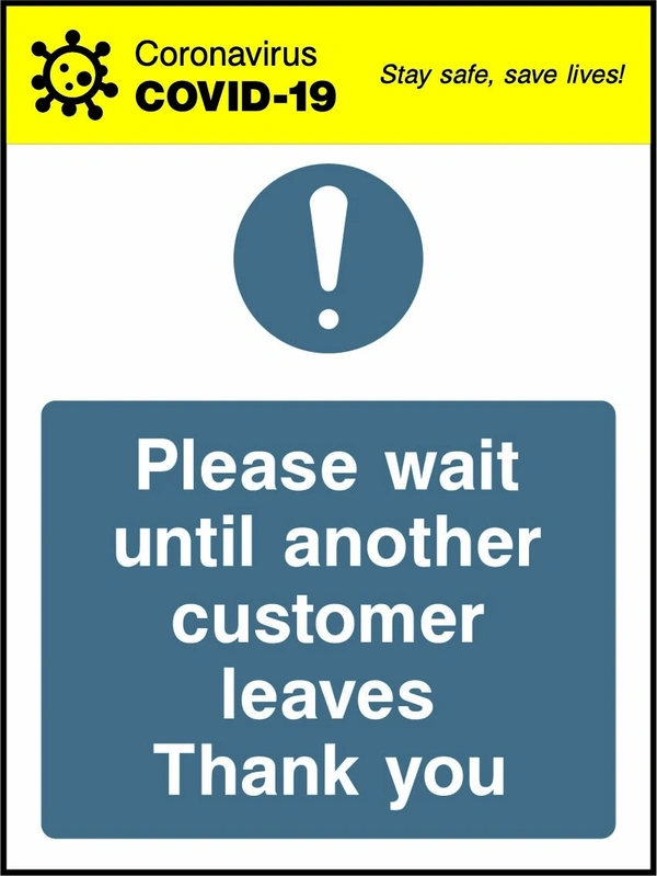 Please wait until another customer leaves — Thank you. the blue instruction panel, symbols and any yellow header shown. Artwork COVI0039.