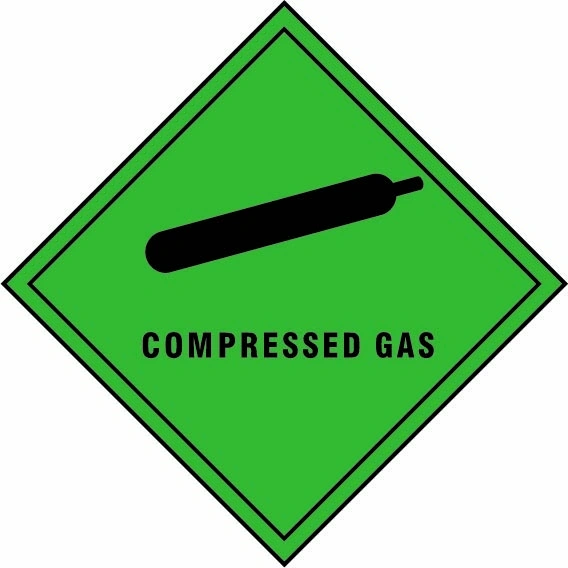 Compressed gas sign showing diamond-shaped dangerous-substance symbol with supplied colours and markings. Artwork DANG0009.