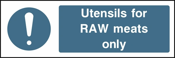 Utensils for raw meats only. Food processing sign artwork FOOD0056.