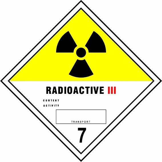 Radioactive III — 7 sign showing diamond-shaped dangerous-substance symbol with supplied colours and markings. Artwork DANG0022.