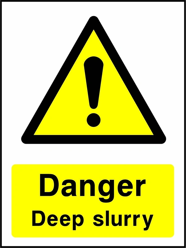 Danger — Deep slurry sign showing yellow warning triangle and exclamation mark above wording. Artwork COUN0020.