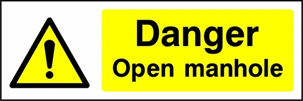 Danger — Open manhole sign showing yellow hazard warning artwork with the printed garage instruction. Artwork GARA0005.