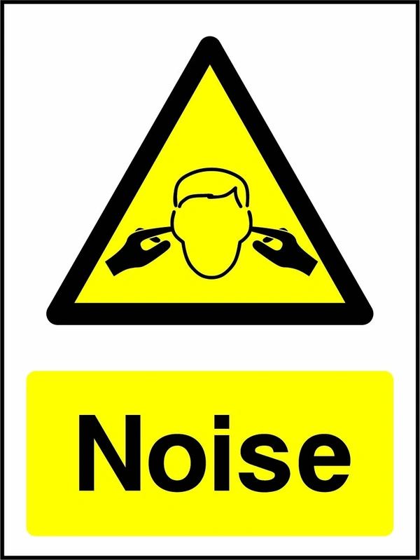 Noise sign showing yellow noise area warning triangle above wording. Artwork MACH0023.
