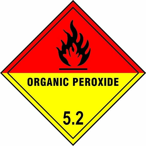 Organic peroxide — 5.2 sign showing diamond-shaped dangerous-substance symbol with supplied colours and markings. Artwork DANG0015.