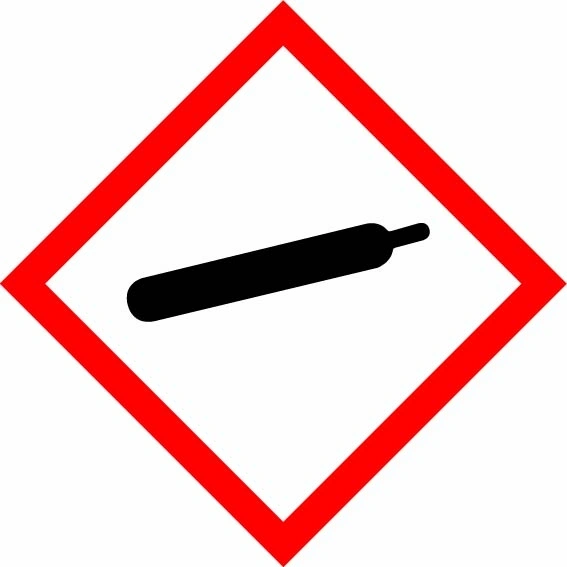 Gas cylinder red diamond pictogram sign showing diamond-shaped dangerous-substance symbol with supplied colours and markings. Artwork DANG0046.
