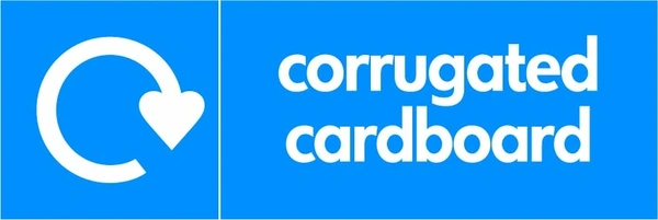 Corrugated cardboard recycling sign showing white recycling arrow and wording on a blue letterbox panel. Artwork PAPE0007.