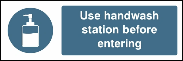 Use handwash station before entering. Food processing sign artwork FOOD0071.