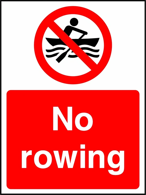 No rowing sign showing a red prohibition pictogram above the printed instruction. Artwork WATE0007.