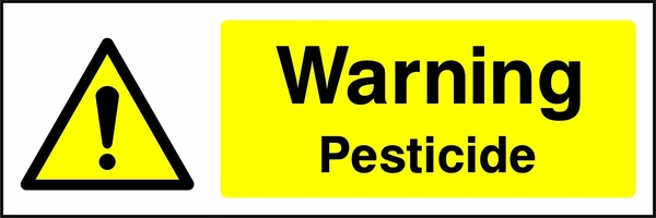 Warning — Pesticide sign with yellow triangular exclamation mark pictogram beside wording. Artwork CHEM0028.