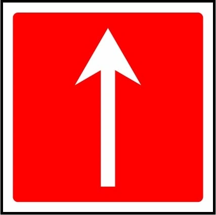 Fire equipment direction — Up sign showing white upward arrow on red. Artwork FEQP0056.