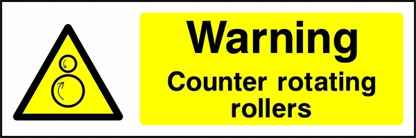 Warning — Counter rotating rollers sign showing yellow counter rotating rollers warning triangle beside wording. Artwork MACH0009.