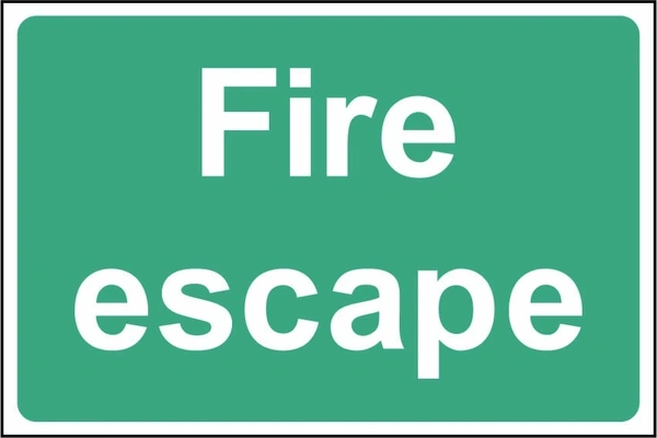 Fire escape sign showing word-only landscape design. Artwork EMER0084.