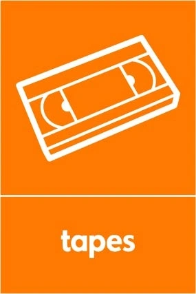 Tapes collection-point artwork with a white item illustration and wording on orange. OTHE0059.