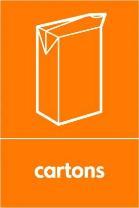 Cartons collection-point artwork with a white item illustration and wording on orange. OTHE0052.
