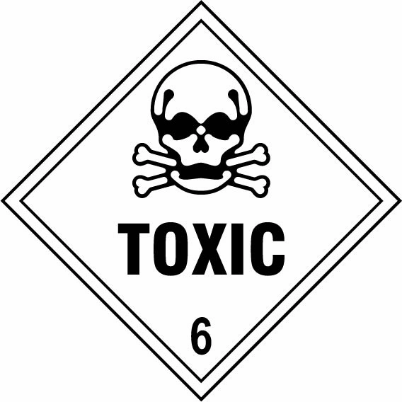 Toxic — 6 sign showing diamond-shaped dangerous-substance symbol with supplied colours and markings. Artwork DANG0023.