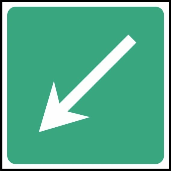 Safe condition arrow — Down left sign showing down-left white arrow. Artwork FAID0022.