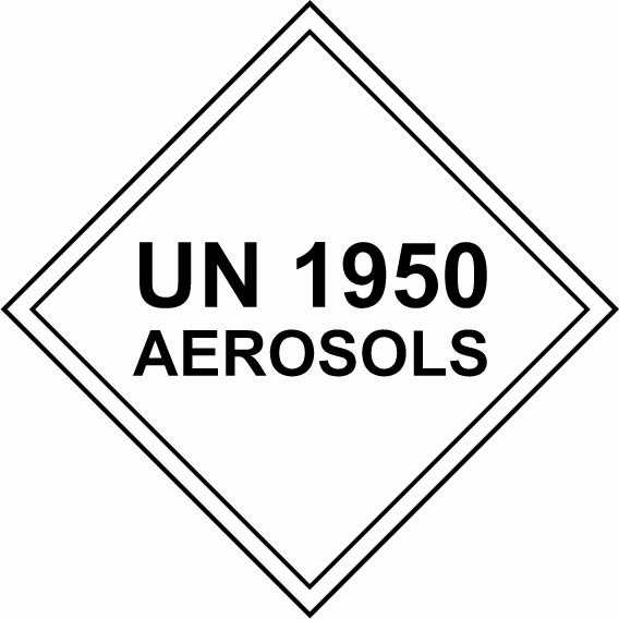 UN 1950 aerosols sign showing diamond-shaped dangerous-substance symbol with supplied colours and markings. Artwork DANG0036.