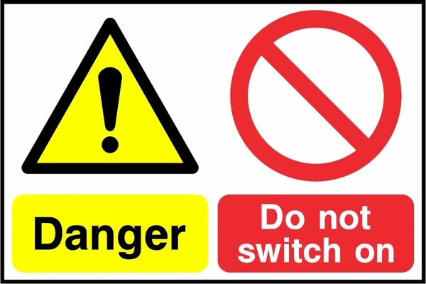 Danger — Do not switch on. combined warning and instruction panels. Artwork LOCK0019.
