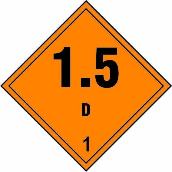 1.5 D — 1 sign showing diamond-shaped dangerous-substance symbol with supplied colours and markings. Artwork DANG0033.