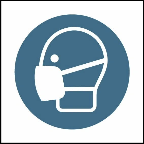 Wear face mask pictogram sign showing blue face mask pictogram without wording. Artwork PPE0053.