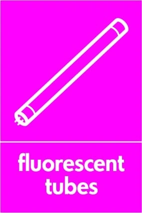 Fluorescent tubes sign showing white fluorescent tube pictogram above wording on magenta background. Artwork ELEC0081.