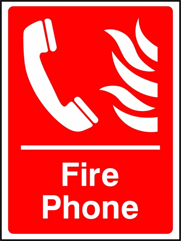 Fire Phone sign showing telephone and flame pictograms. Artwork FEQP0006.