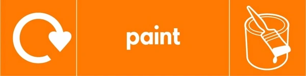 Paint collection-point artwork with a white recycling arrow, item illustration and wording on orange. OTHE0027.