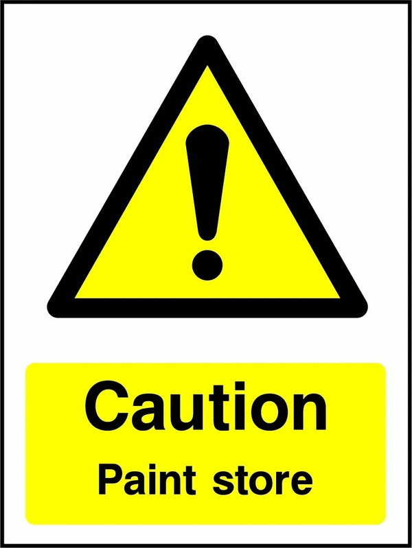 Caution — Paint store sign showing yellow exclamation warning pictogram above wording. Artwork GENE0075.