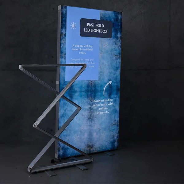 Portable folding LED lightbox with printed fabric graphics