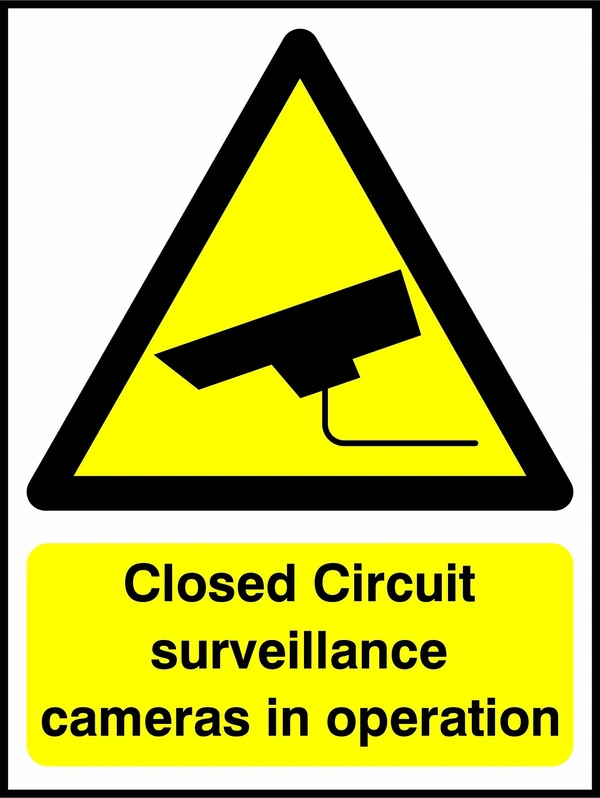 Closed Circuit surveillance cameras in operation sign. yellow CCTV camera warning triangle and wording. Artwork SECU0042.